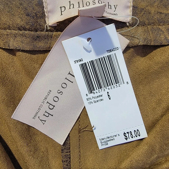 NWT Philosophy Faux Suede Camel Tan Tobacco Pants Size 6 - Picture 6 of 11